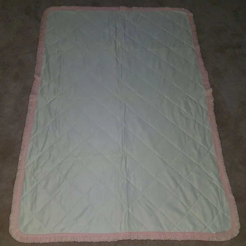Pink White Quilted Comforter Crib Baby Girl Blanket Ruffled Edges